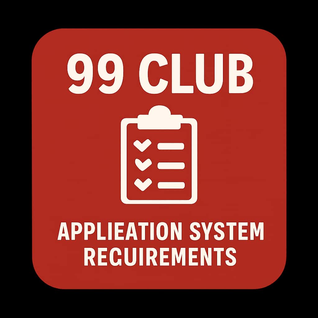 A badge design representing the system requirements for 99 Club application.