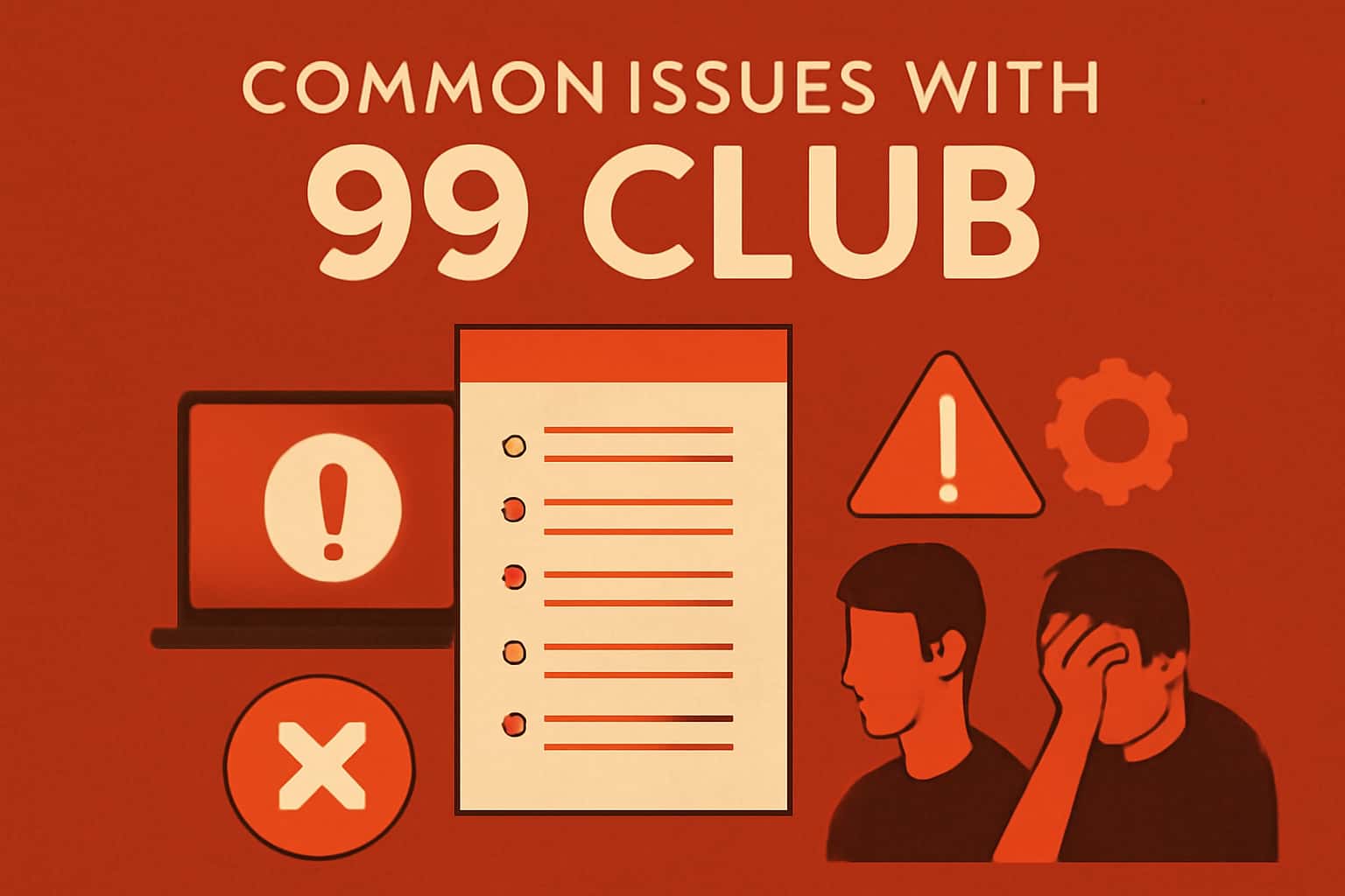 A visually informative scene illustrating common issues faced by users of the 99 Club app.