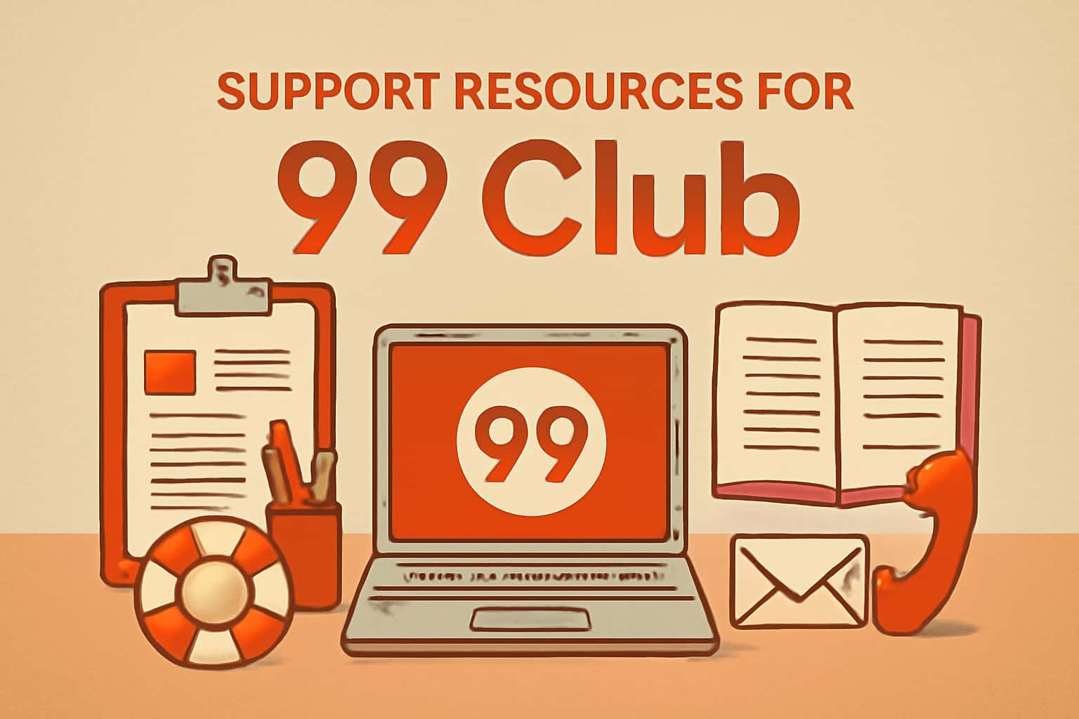 An informative scene showcasing support resources for 99 Club, with the text prominently displayed.