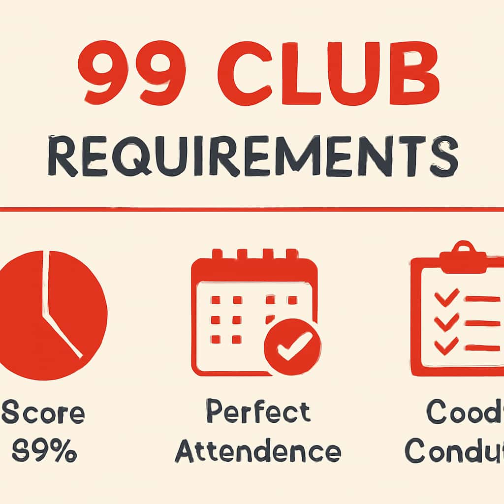 An educational diagram illustrating the key requirements for accessing the 99 Club app.