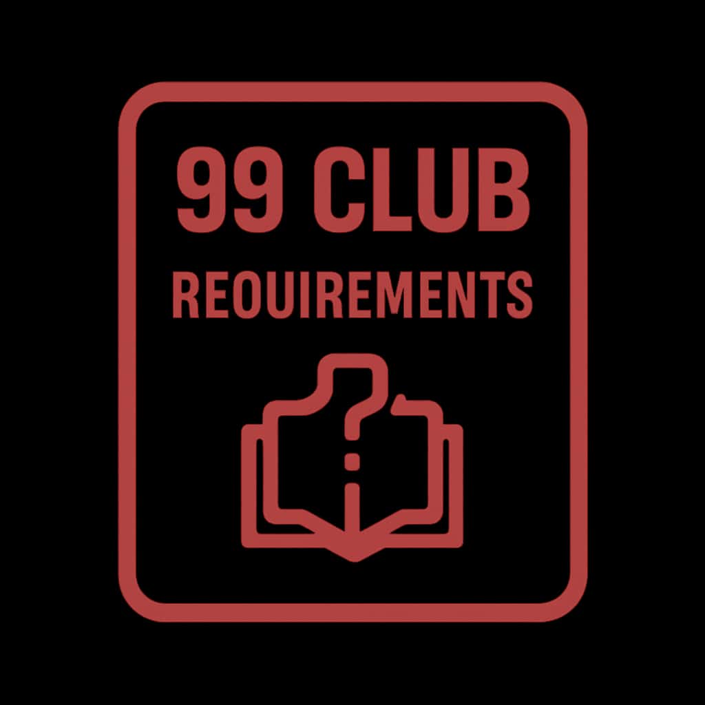 A professional badge indicating the requirements for the 99 Club app.