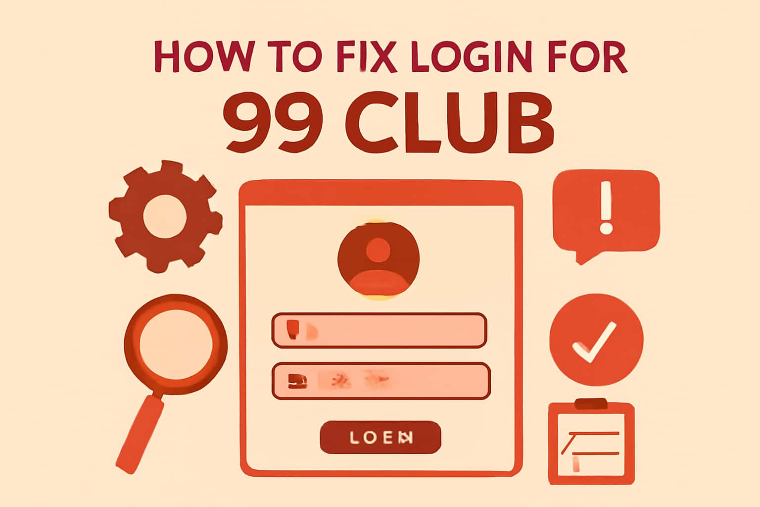 An educational graphic illustrating the topic of fixing login issues for 99 Club.