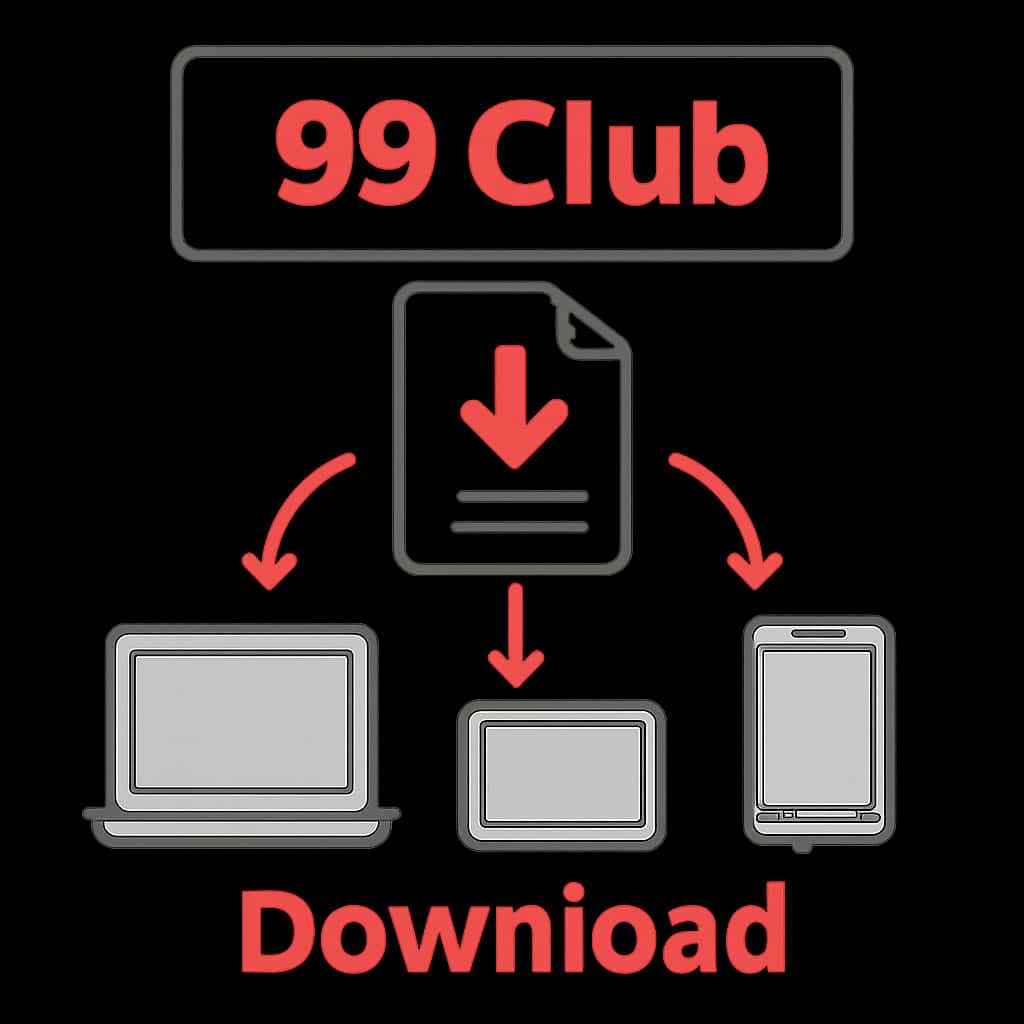 Illustration explaining 99 Club Download features